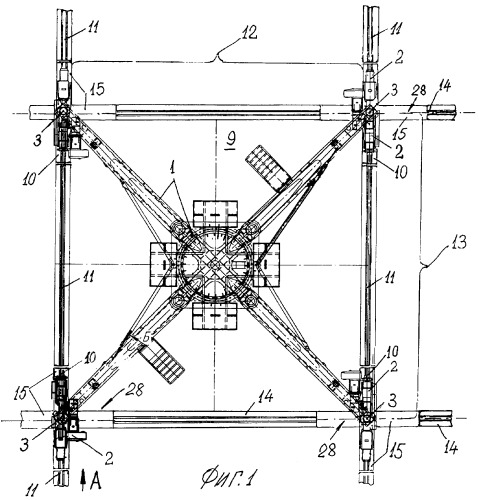Способ перевода башенного крана с продольного рельсового пути на поперечный рельсовый путь и ходовая часть башенного крана для осуществления способа (патент 2371373)