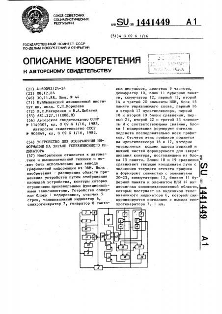 Устройство для отображения информации на экране телевизионного индикатора (патент 1441449)