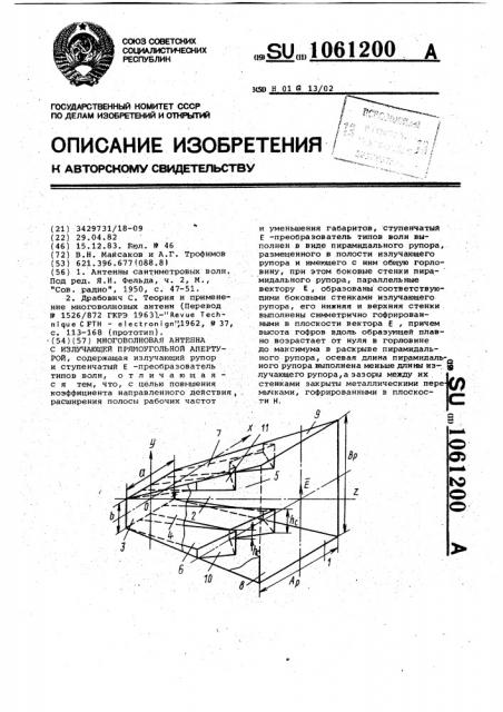 Многоволновая антенна с излучающей прямоугольной апертурой (патент 1061200)