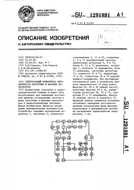 Спектральный измеритель инерционности частотных и фазовых модуляторов (патент 1291891)