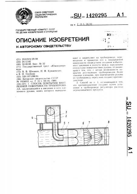 Способ покрытия внутренней поверхности трубопровода (патент 1420295)