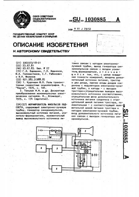 Формирователь импульсов подсвета (патент 1030885)