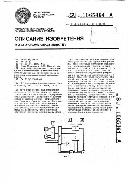 Устройство для управления процессом разгрузки кокса из камер установки сухого тушения (патент 1065464)