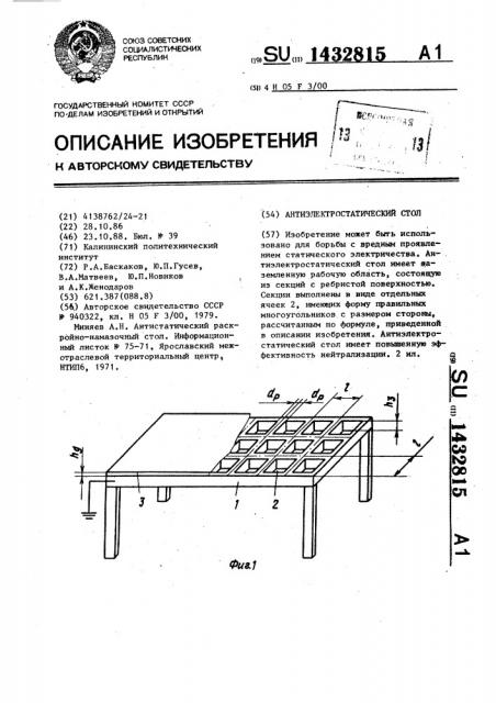 Антиэлектростатический стол (патент 1432815)