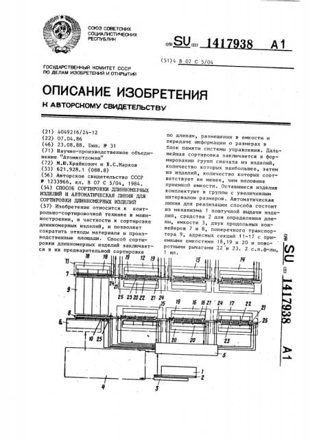 Способ сортировки длинномерных изделий и автоматическая линия для сортировки длинномерных изделий (патент 1417938)