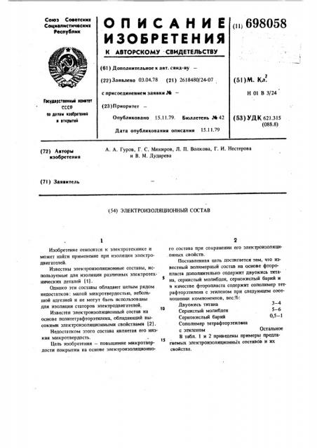 Электроизоляционный состав (патент 698058)