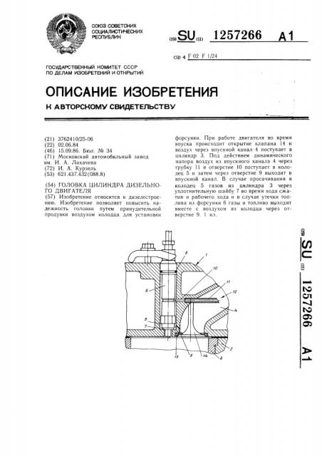 Головка цилиндра дизельного двигателя (патент 1257266)