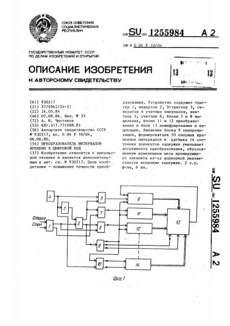 Преобразователь интервалов времени в цифровой код (патент 1255984)