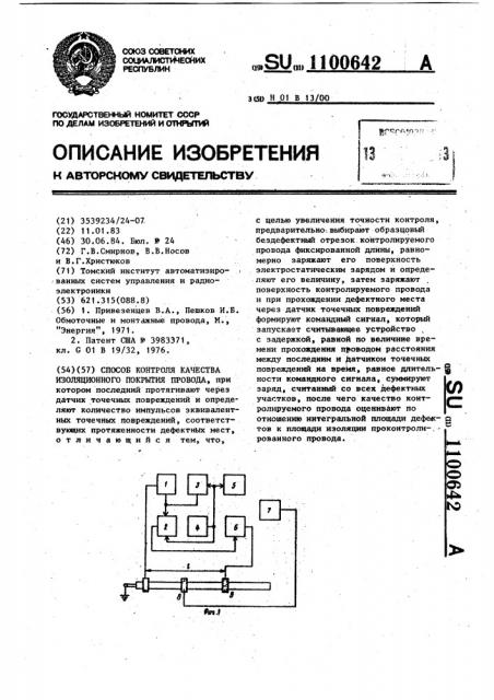 Способ контроля качества изоляционного покрытия провода (патент 1100642)