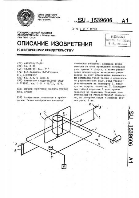 Способ измерения момента трения узла трения (патент 1539606)