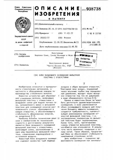 Блок воздушного охлаждения фильерной пластины с отверстиями (патент 938738)