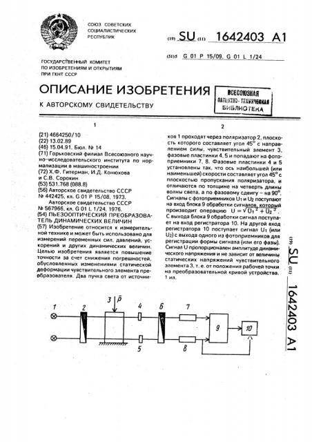 Пьезооптический преобразователь динамических величин (патент 1642403)