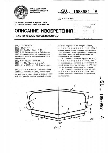 Бортовая гофрированная обшивка корпуса судна (патент 1088982)