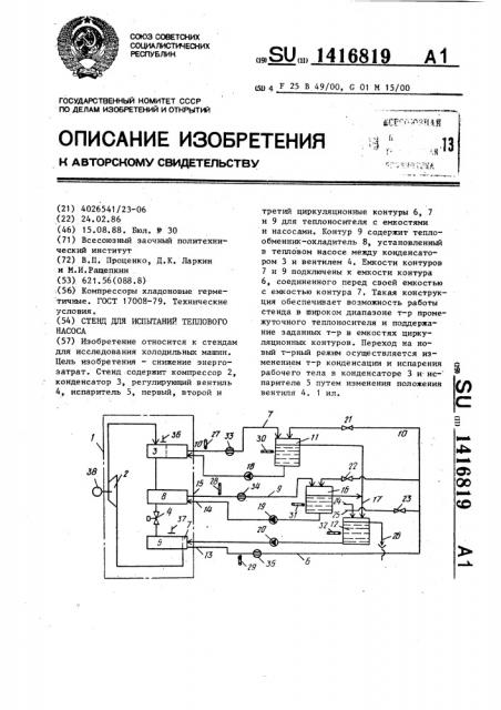 Стенд для испытаний теплового насоса (патент 1416819)