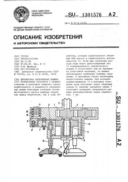 Переносная сверлильная машина (патент 1301576)