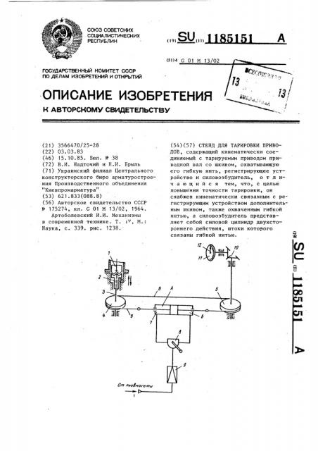 Стенд для тарировки приводов (патент 1185151)