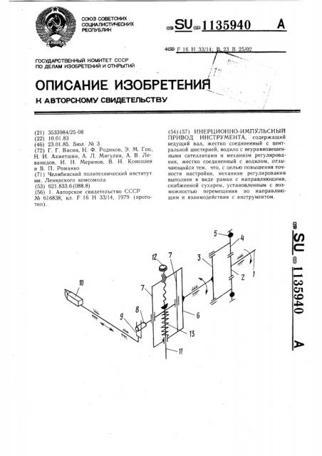 Инерционно-импульсный привод инструмента (патент 1135940)