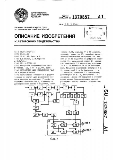 Устройство для определения частоты радиосигналов (патент 1370587)
