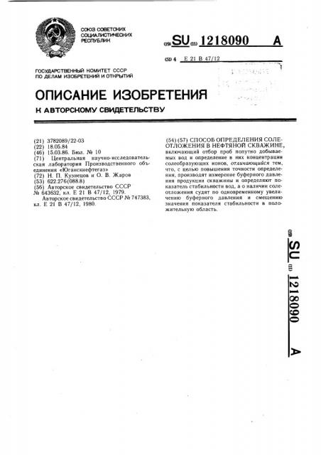 Способ определения солеотложения в нефтяной скважине (патент 1218090)