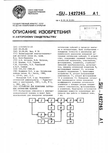 Устройство для измерения затухания оптических кабелей (патент 1427245)