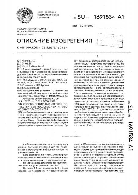 Способ профилактической обработки выбросоопасных и газоносных пластов угля (патент 1691534)