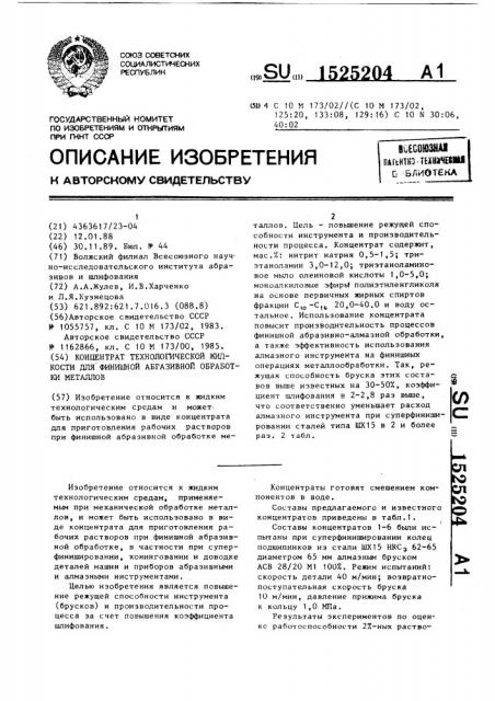 Концентрат технологической жидкости для финишной абразивной обработки металлов (патент 1525204)