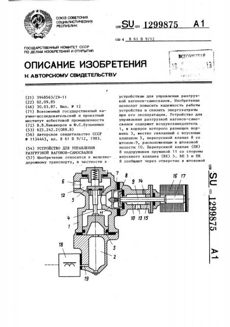 Устройство для управления разгрузкой вагонов-самосвалов (патент 1299875)