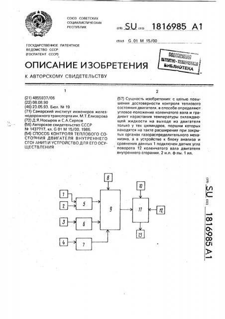 Способ контроля теплового состояния двигателя внутреннего сгорания и устройство для его осуществления (патент 1816985)