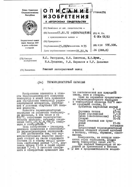 Термоиндикаторный карандаш (патент 444076)