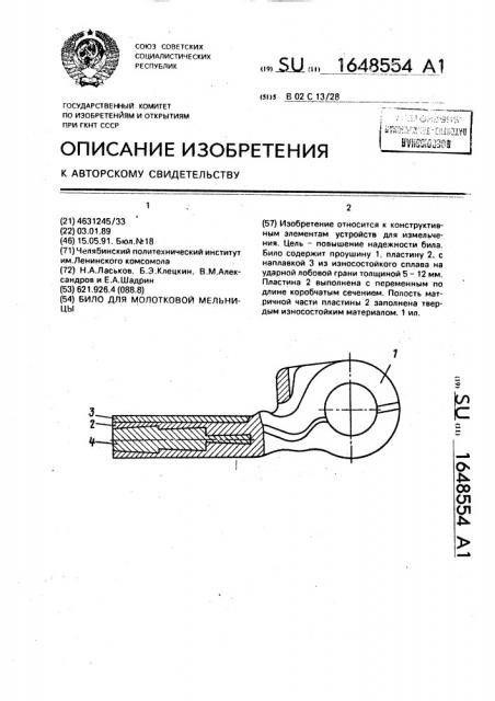 Било для молотковой мельницы (патент 1648554)