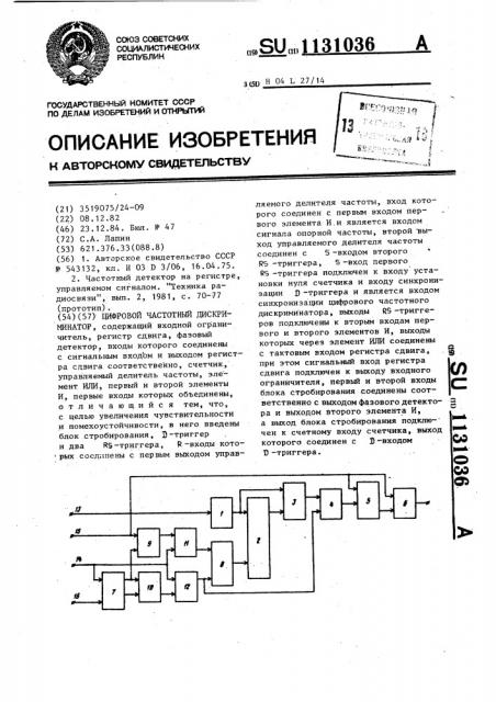 Цифровой частотный дискриминатор (патент 1131036)