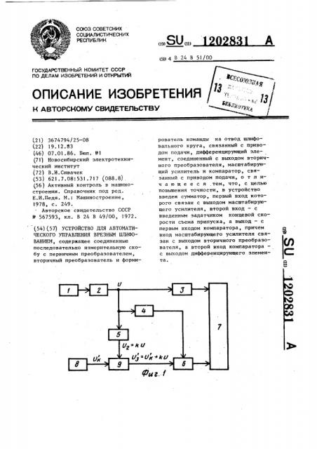 Устройство для автоматического управления врезным шлифованием (патент 1202831)