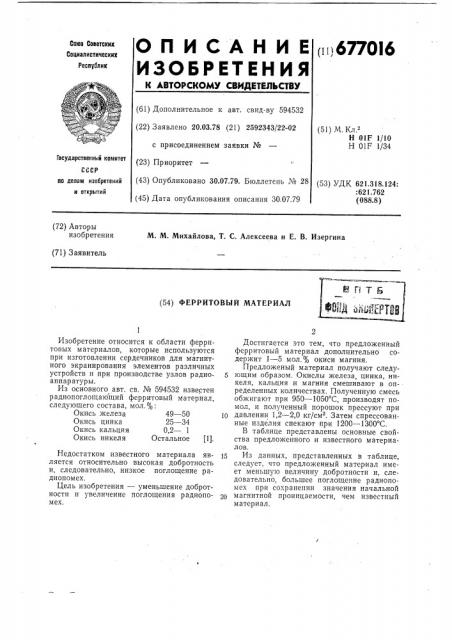 Ферритовый материал (патент 677016)