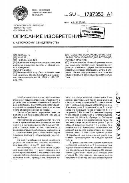 Навесное устройство очистителя головок корнеплодов ботвоуборочной машины (патент 1787353)