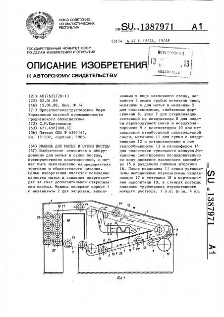 Машина для мытья и сушки посуды (патент 1387971)