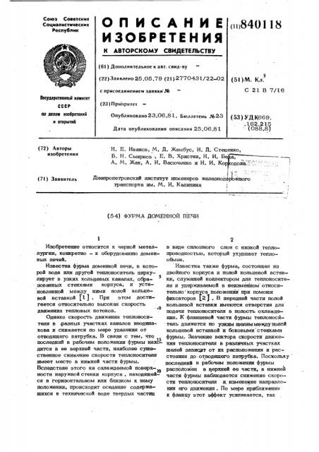 Фурма доменной печи (патент 840118)