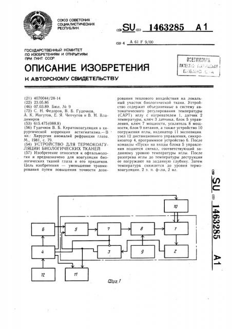 Устройство для термокоагуляции биологических тканей (патент 1463285)