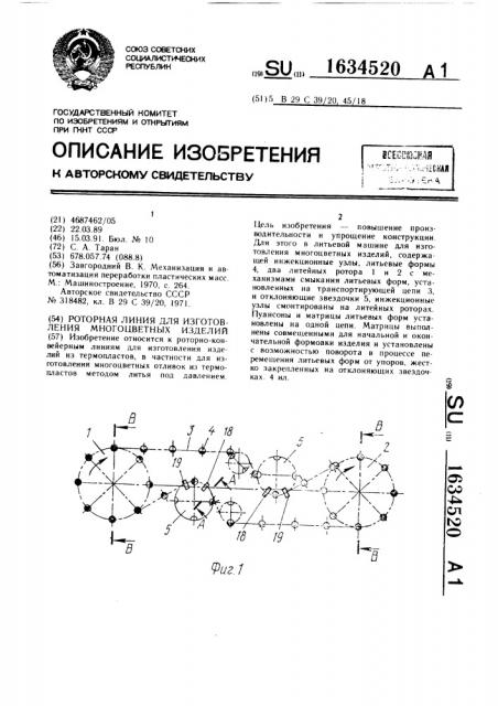 Роторная линия для изготовления многоцветных изделий (патент 1634520)