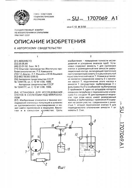 Установка для исследования клеток в суспензии под микроскопом (патент 1707069)