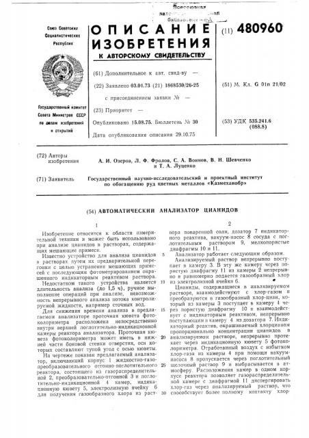 Автоматический анализатор цианидов (патент 480960)