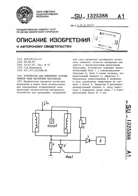 Устройство для измерения коэрцитивной силы магнитных материалов (патент 1325388)