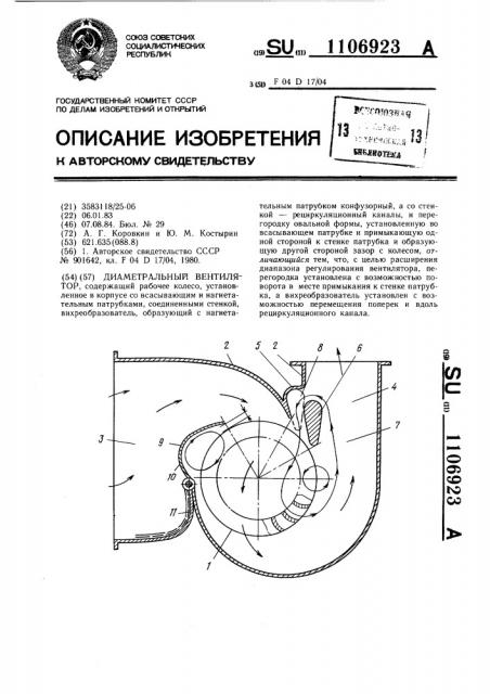 Диаметральный вентилятор (патент 1106923)
