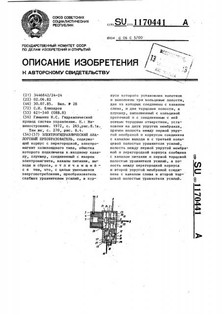 Электрогидравлический аналоговый преобразователь (патент 1170441)
