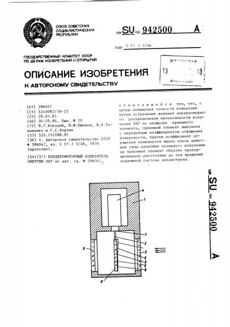 Пондеромоторный измеритель энергии окг (патент 942500)