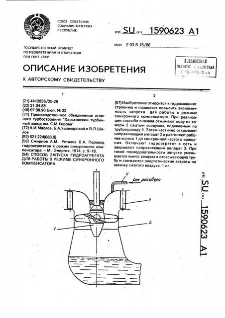 Способ запуска гидроагрегата для работы в режиме синхронного компенсатора (патент 1590623)