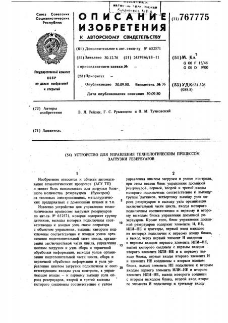 Устройство для управления технологическим процессом загрузки резервуаров (патент 767775)