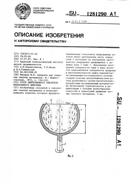 Ротор центробежного смесителя непрерывного действия (патент 1281290)