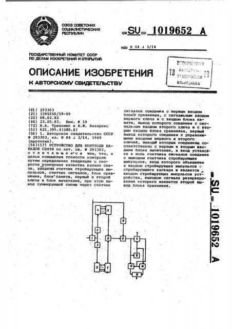 Устройство для контроля каналов связи (патент 1019652)