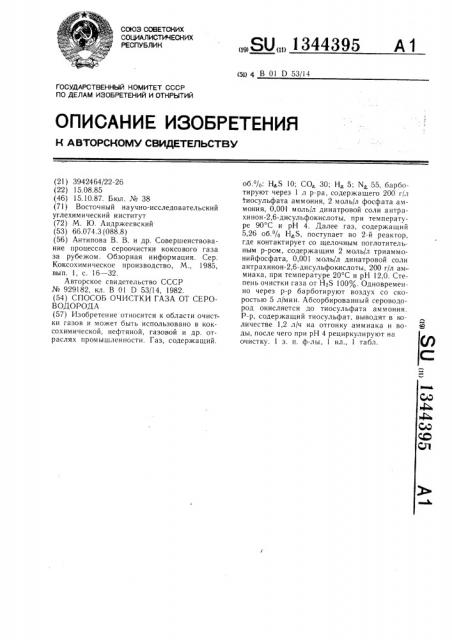 Способ очистки газа от сероводорода (патент 1344395)