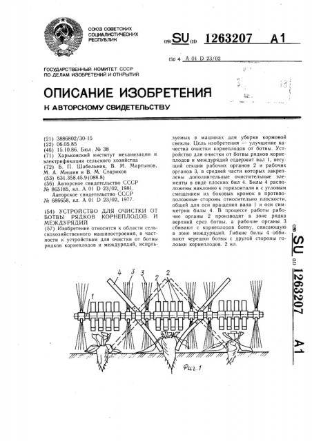 Устройство для очистки от ботвы рядков корнеплодов и междурядий (патент 1263207)